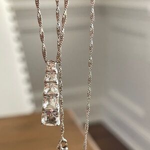 Vintage Sterling Silver & 5- Stone Cubic Zirconia Necklace Hallmarked RP925. 18”